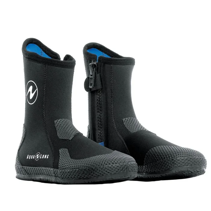 Chaussons de plongée noirs avec logo bleu et fermeture éclair