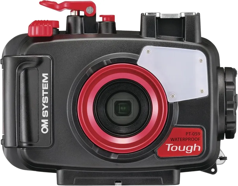 Appareil photo compact étanche avec caisson de protection noir et rouge