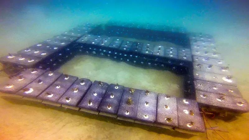 Structure rectangulaire immergée avec des éléments modulaires sur le fond marin