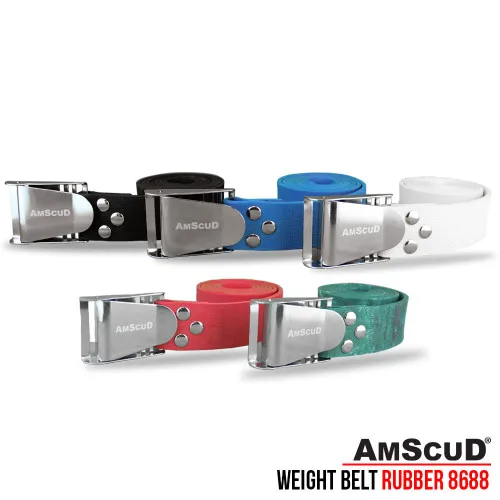 Ceintures de lestage Amscud de différentes couleurs sur fond blanc