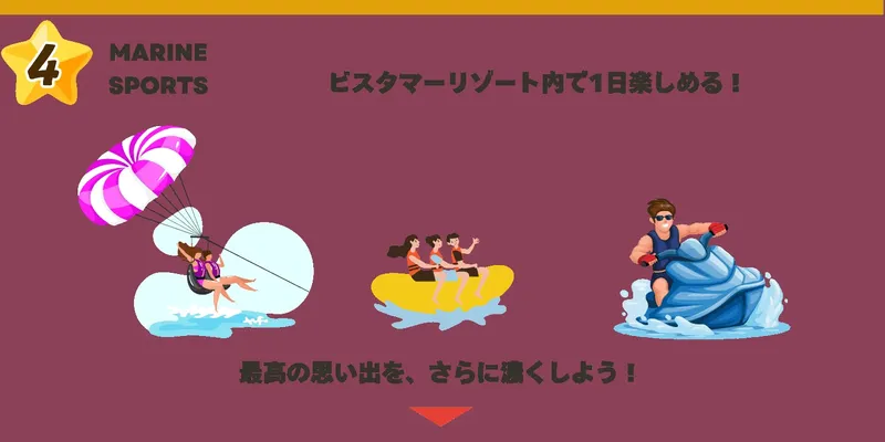 Illustration numérique de sports nautiques : parachute ascensionnel, banane et jet-ski