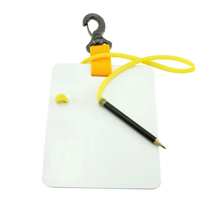 Table de plongée blanche avec crayon et lanière jaune mousqueton