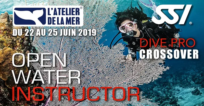 Plongeur avec équipement complet, formation Open Water Instructor SSI