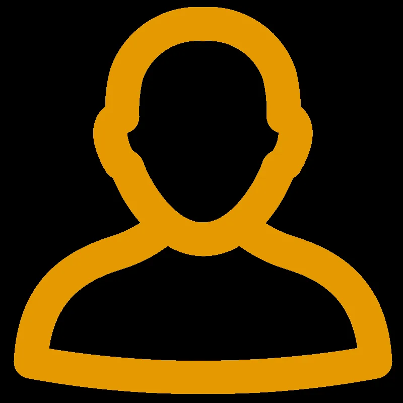 Icône de profil utilisateur simple, silhouette orange sur fond noir