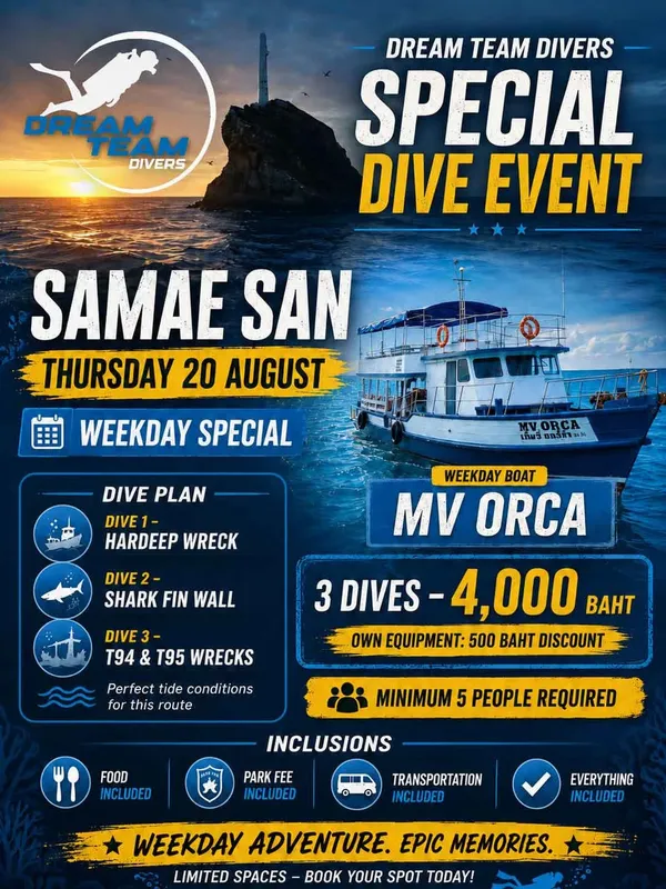 Affiche promotionnelle pour une sortie plongée à Samae San avec le MV Orca