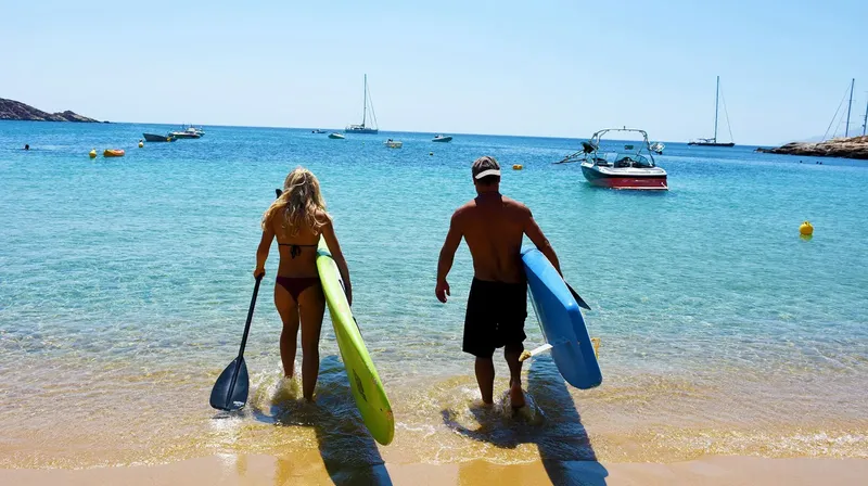 Deux personnes sortent de l'eau avec des planches de paddle