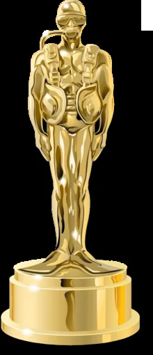 Statue dorée représentant un plongeur avec son équipement complet