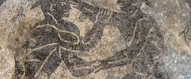 Mosaïque antique sous-marine avec motifs géométriques et figures dégradées