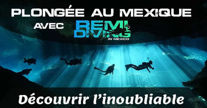 Plongeurs explorant une grotte sous-marine au Mexique, lumière divine