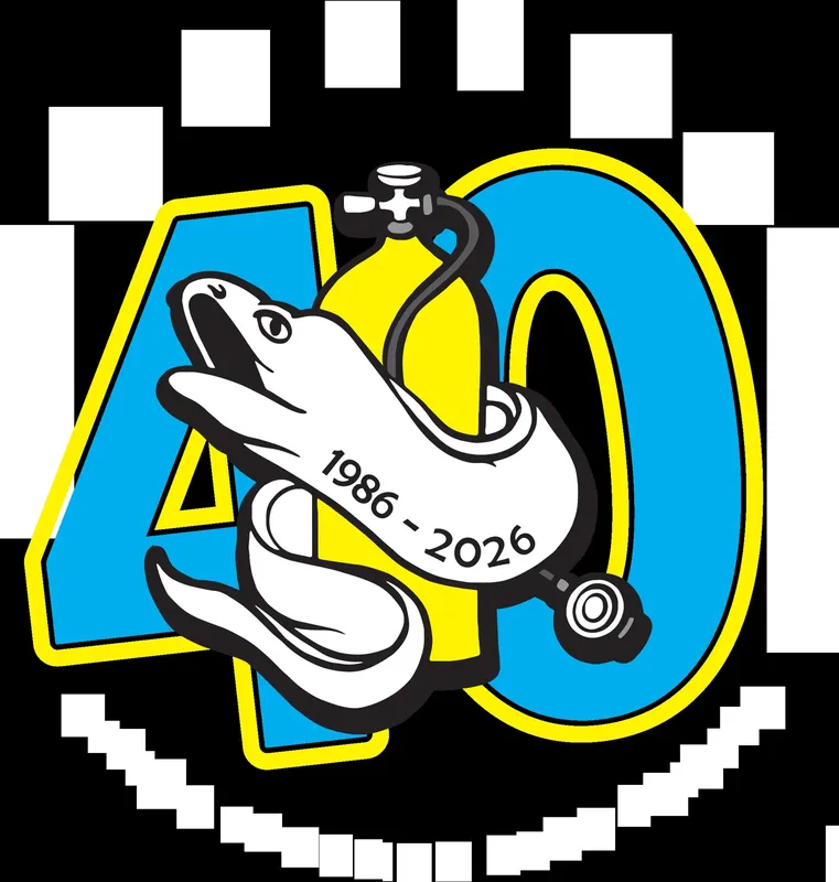 Illustration d'un plongeur avec un logo commémoratif anniversaire 40 ans