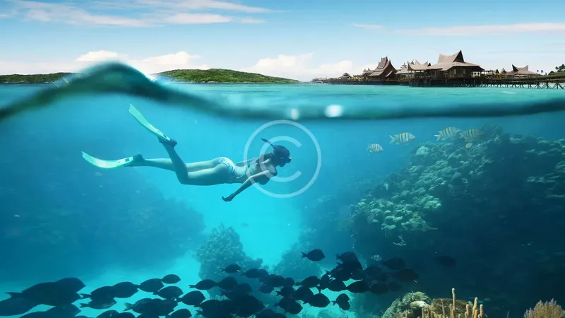 Une femme nage avec des poissons au milieu d'un récif corallien