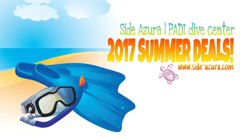 Masque et palme de plongée sur plage, promotion centre PADI