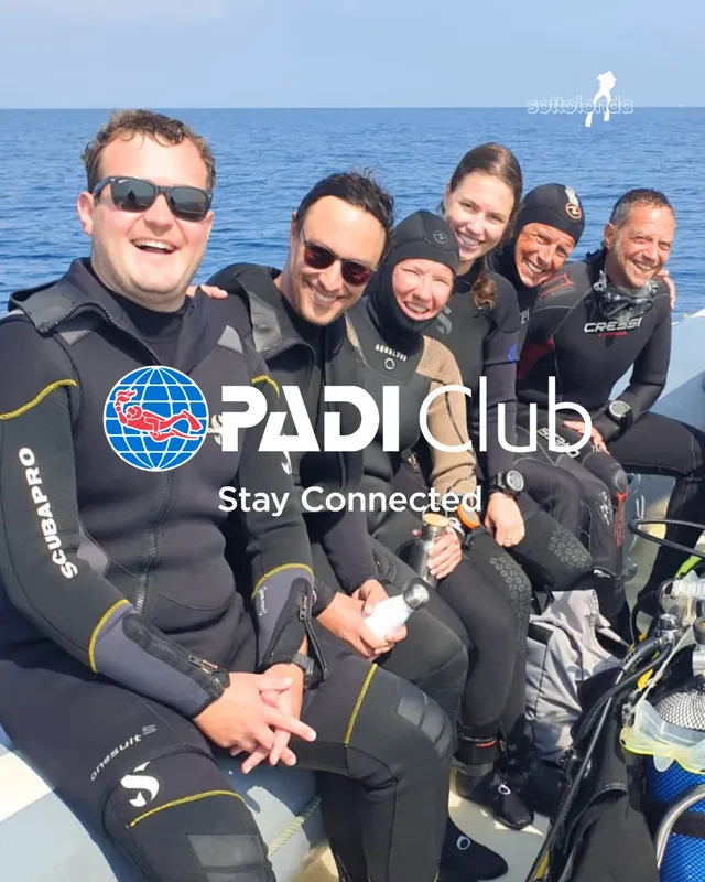 Groupe de plongeurs souriants sur un bateau, équipés et prêts