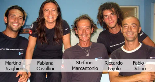 Cinq personnes souriantes posent pour une photo en intérieur