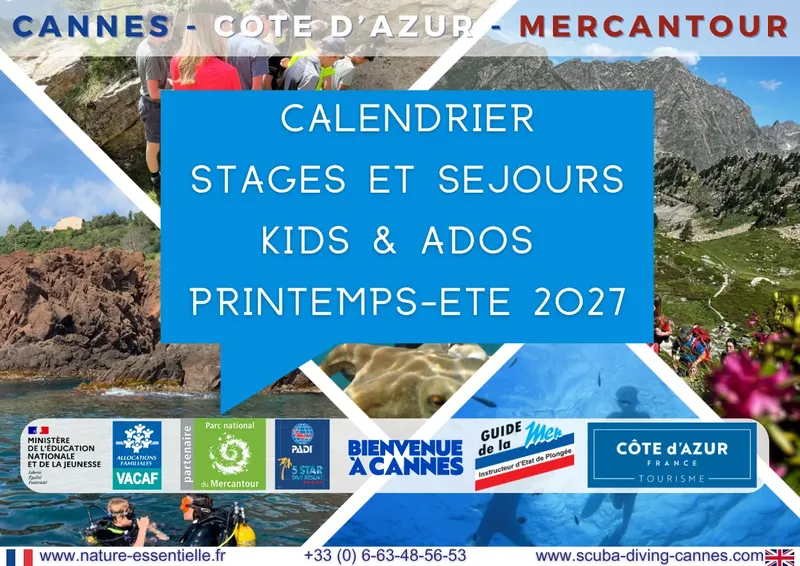 Affiche promotionnelle pour stages de plongée enfants et adolescents 2027