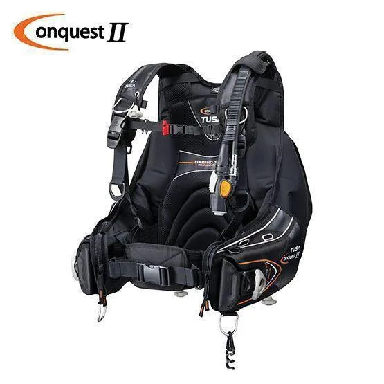 Gilet de plongée noir et orange avec harnais et accessoires