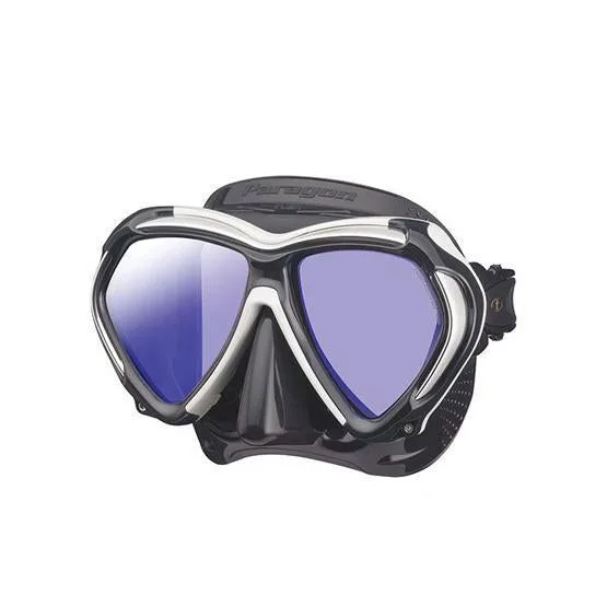 Masque de plongée noir et gris avec verres bleus, équipement