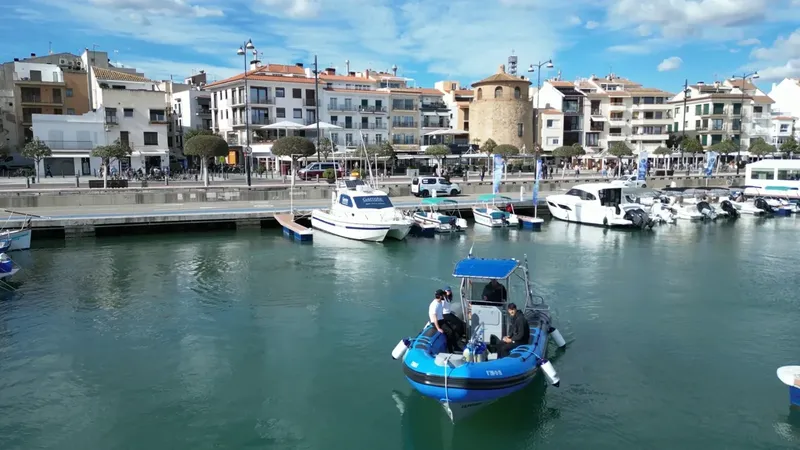 Port de plaisance ensoleillé avec bateaux amarrés et personnes à bord