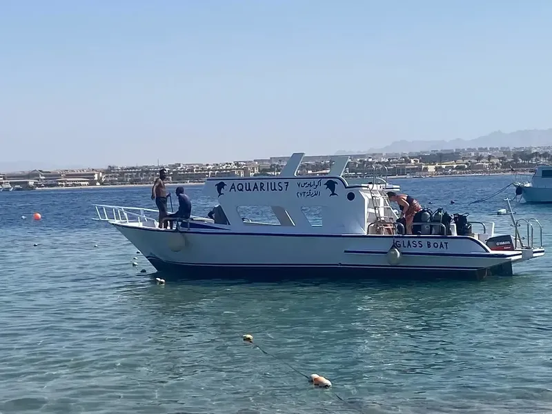 Bateau de plongée amarré avec des passagers et du matériel à bord