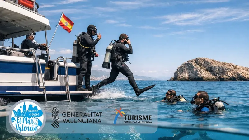 Plongeurs s'apprêtent à entrer dans l'eau depuis un bateau bleu