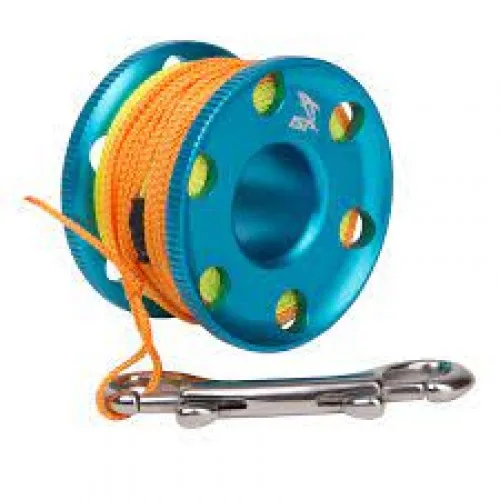 Bobine de ligne orange et bleue avec mousqueton métallique