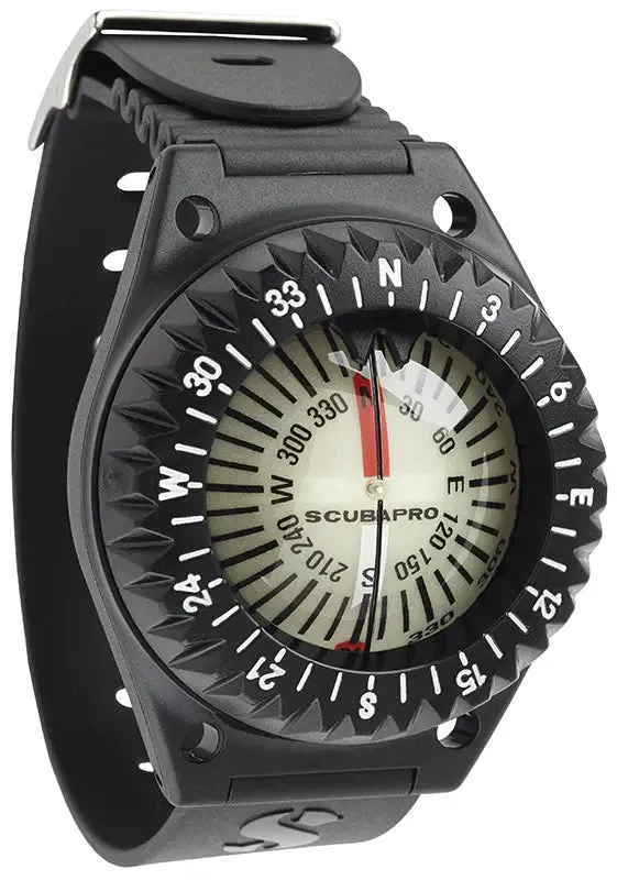 Montre de plongée noire avec boussole intégrée et bracelet en caoutchouc
