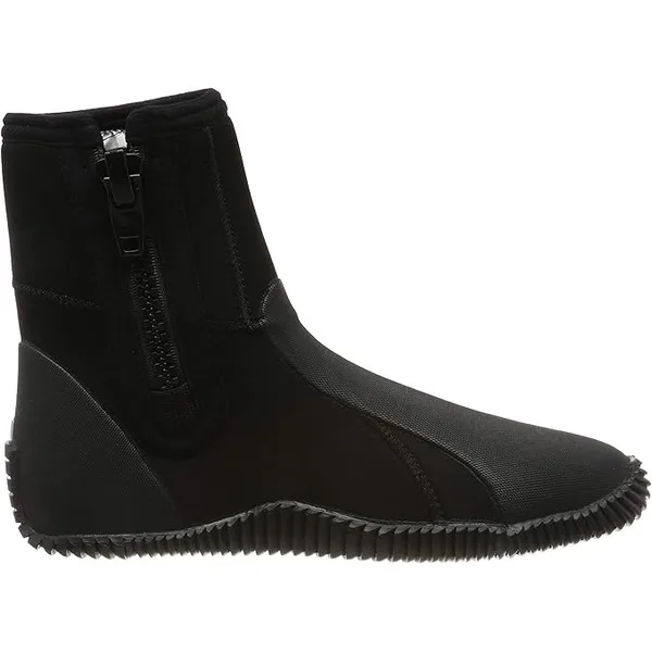 Chaussure de plongée noire avec fermeture éclair sur fond blanc