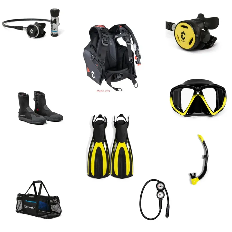 Équipement de plongée complet : gilet, détendeur, masque, palmes, bouteille