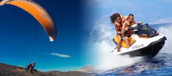 Kitesurf et jet ski en pleine mer, deux personnes s'amusent
