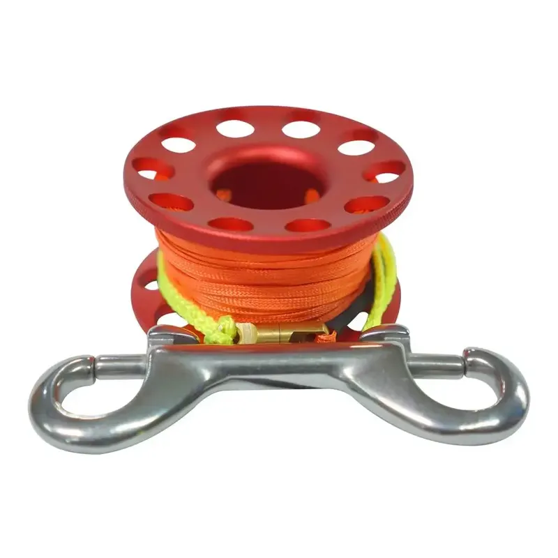 Bobine de ligne rouge et jaune avec mousquetons métalliques
