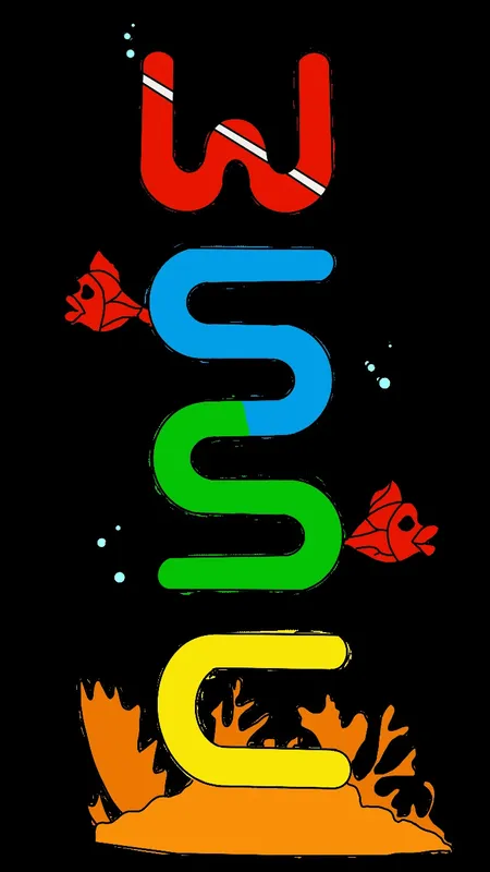 Lettres colorées formant un mot avec des poissons et coraux