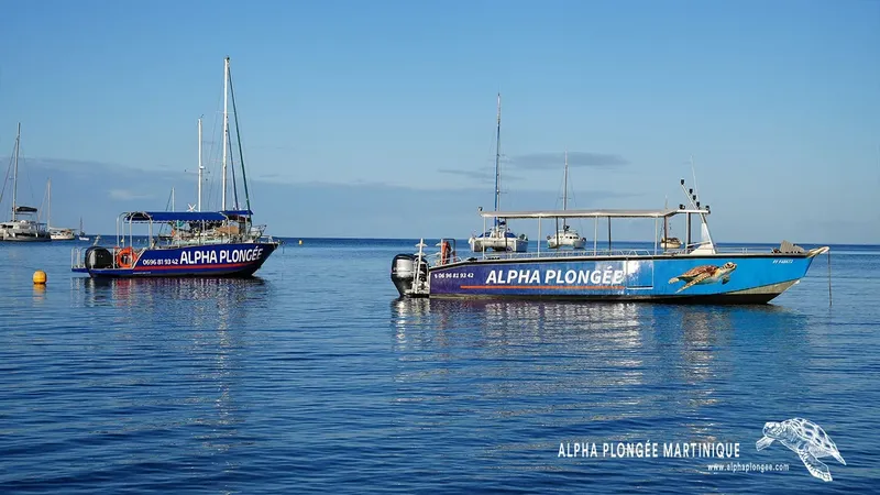 Deux bateaux de plongée amarrés sur une mer bleue calme