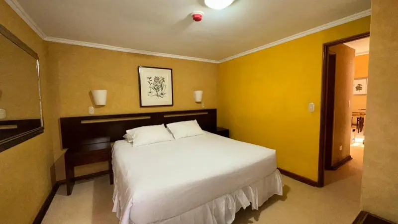 Une chambre lumineuse avec un grand lit recouvert d'une courtepointe blanche.