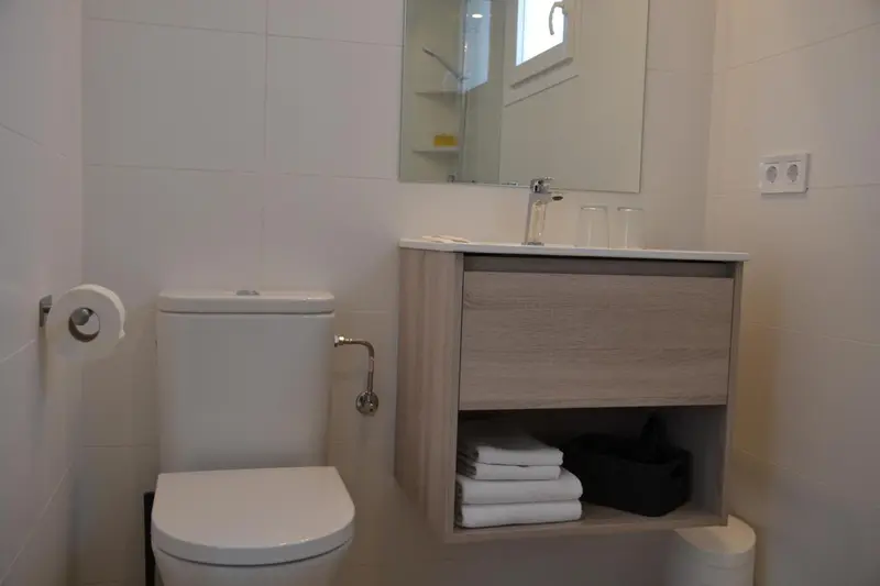 Une salle de bain claire avec des sanitaires et un meuble vasque.