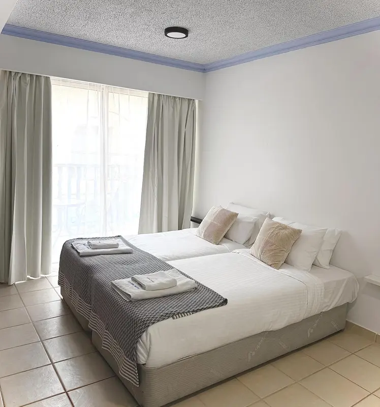 Une chambre lumineuse avec un grand lit et des oreillers décoratifs.