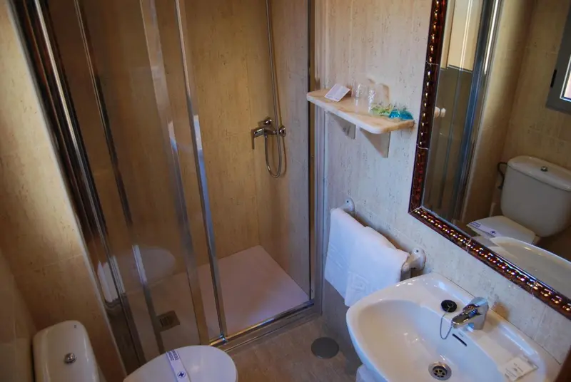 Une salle de bain avec douche à l'italienne et lavabo.
