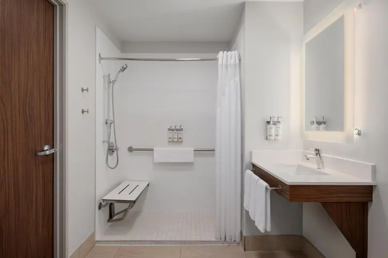 Une salle de bain moderne avec douche à l'italienne et lavabo.