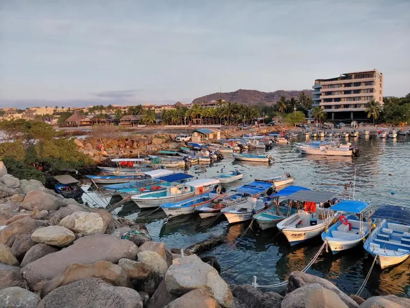 Un port de plaisance abrite de nombreuses petites embarcations amarrées près du rivage rocheux.