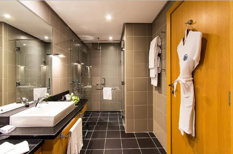 Une salle de bain moderne avec douche à l'italienne et vasque.