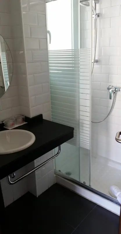Une salle de bain moderne avec douche à l'italienne et lavabo.
