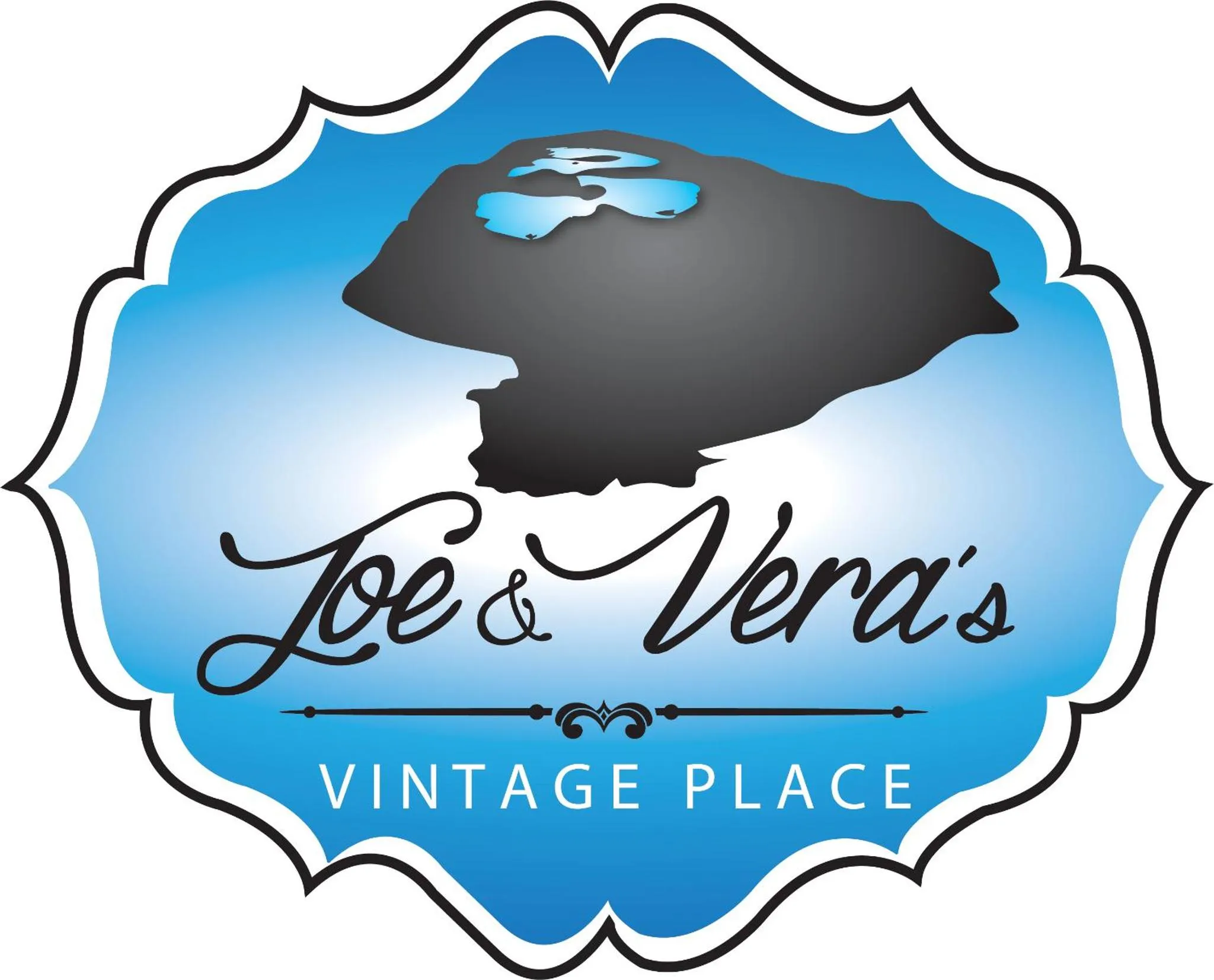 Logo bleu et blanc avec une silhouette de plongeur et le nom d'un établissement.