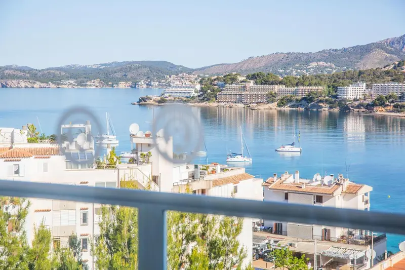 Vue d'une baie avec des bâtiments et des bateaux.