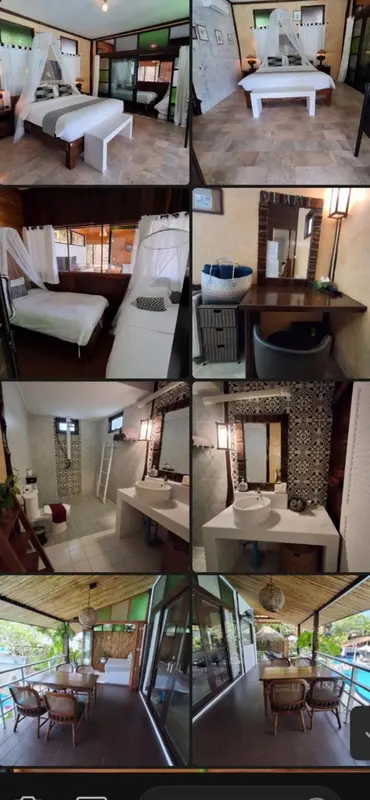 Chambres lumineuses avec lits à baldaquin et décoration soignée.