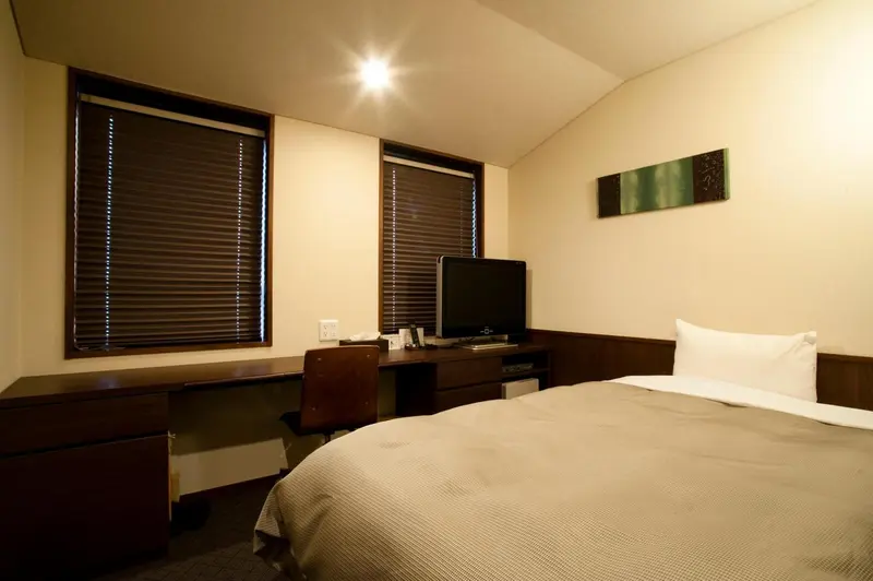 Une chambre avec un lit simple, un bureau et une télévision.