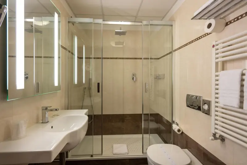 Une salle de bain moderne avec douche à l'italienne et lavabo.