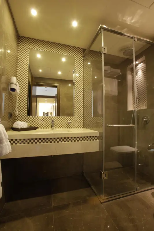 Une salle de bain moderne avec douche à l'italienne et lavabo.