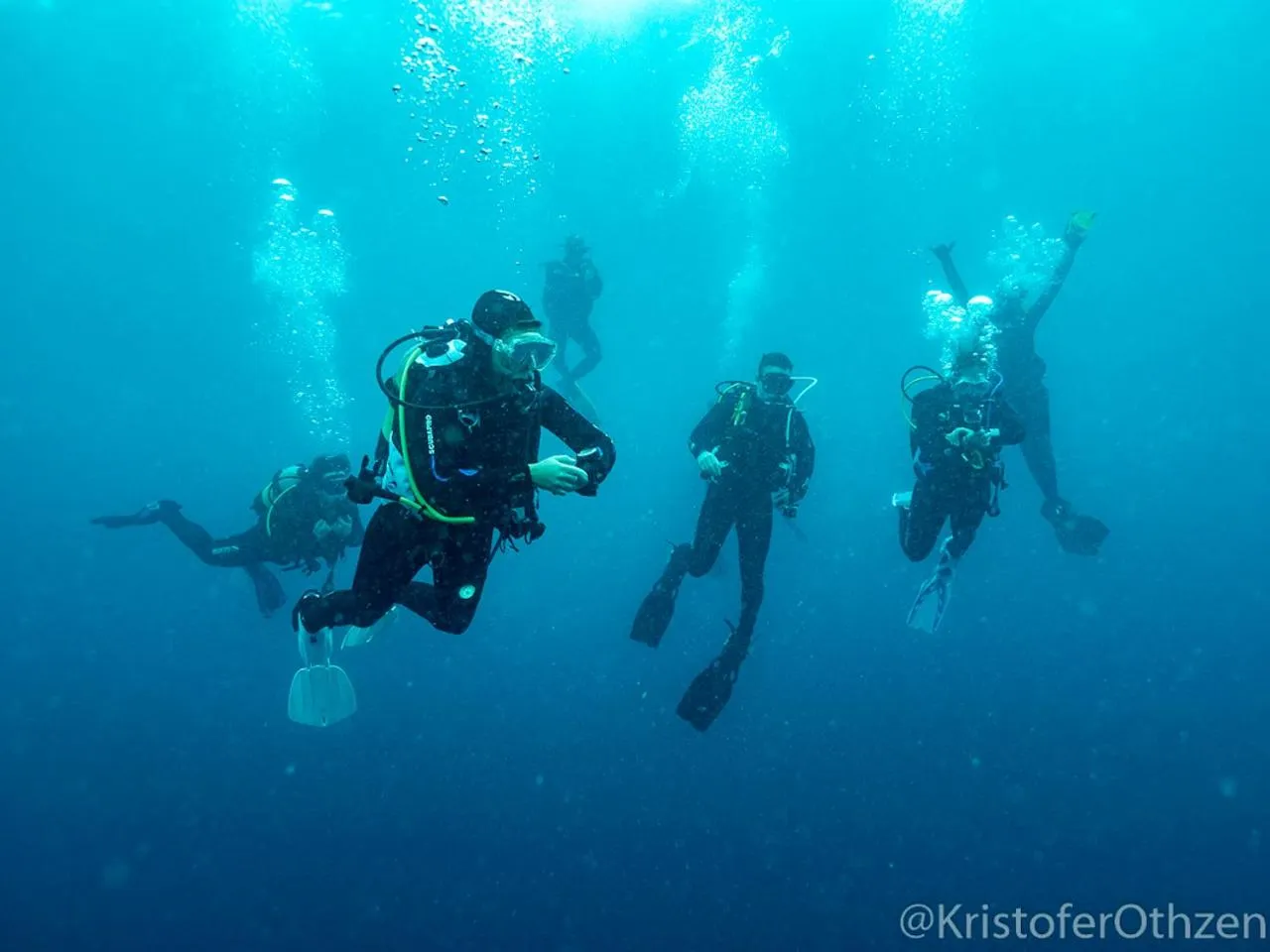 Groupe de plongeurs explorant les fonds marins.