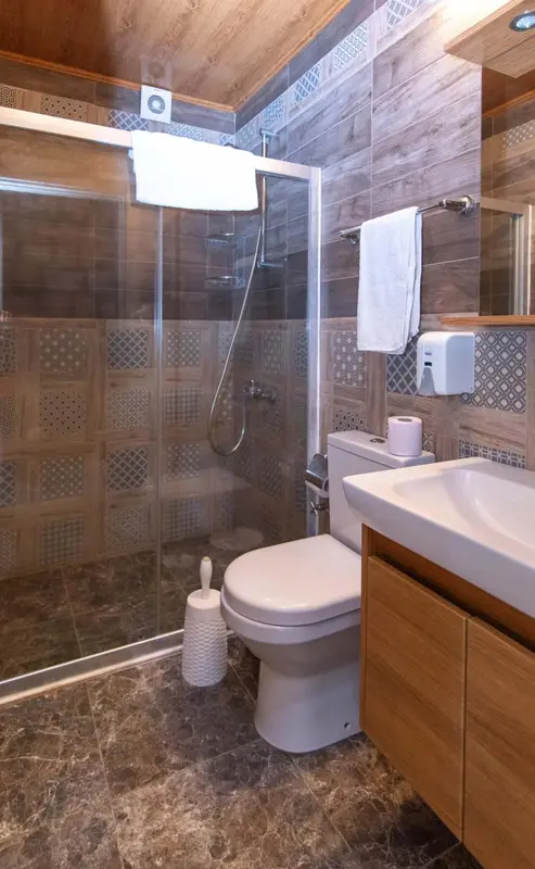 Une salle de bain moderne avec douche à l'italienne et lavabo.