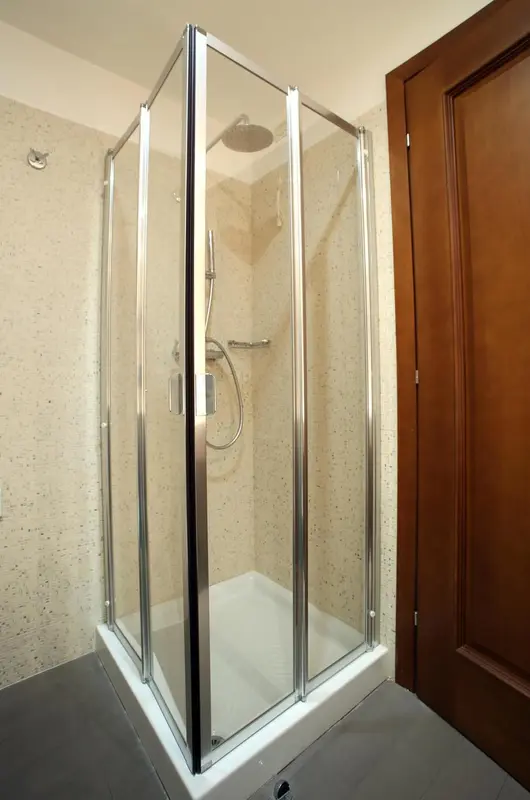 Une douche à l'italienne moderne avec des parois en verre.