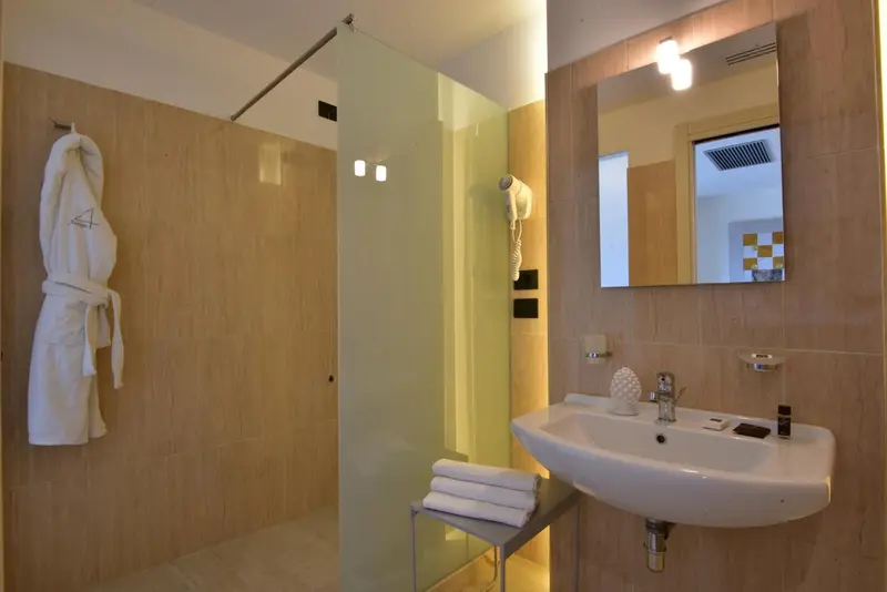 Une salle de bain moderne avec douche à l'italienne et vasque.